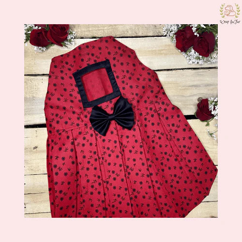 Elegant Red & Black Dog Princess Dress - Festive A-line Frock