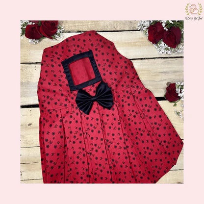 Elegant Red & Black Dog Princess Dress - Festive A-line Frock