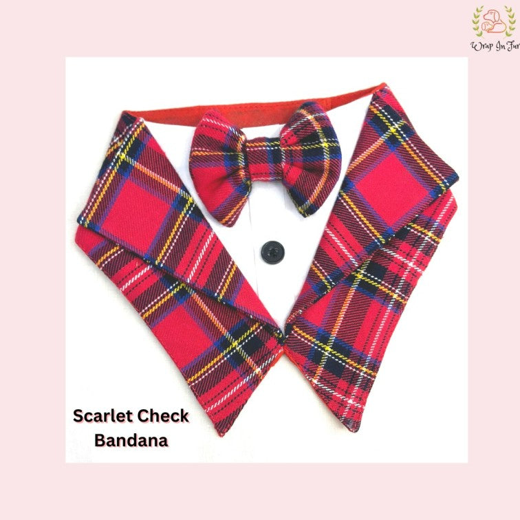Festive Scarlet Plaid Tuxedo Style Dog Bandana - Party Accessory