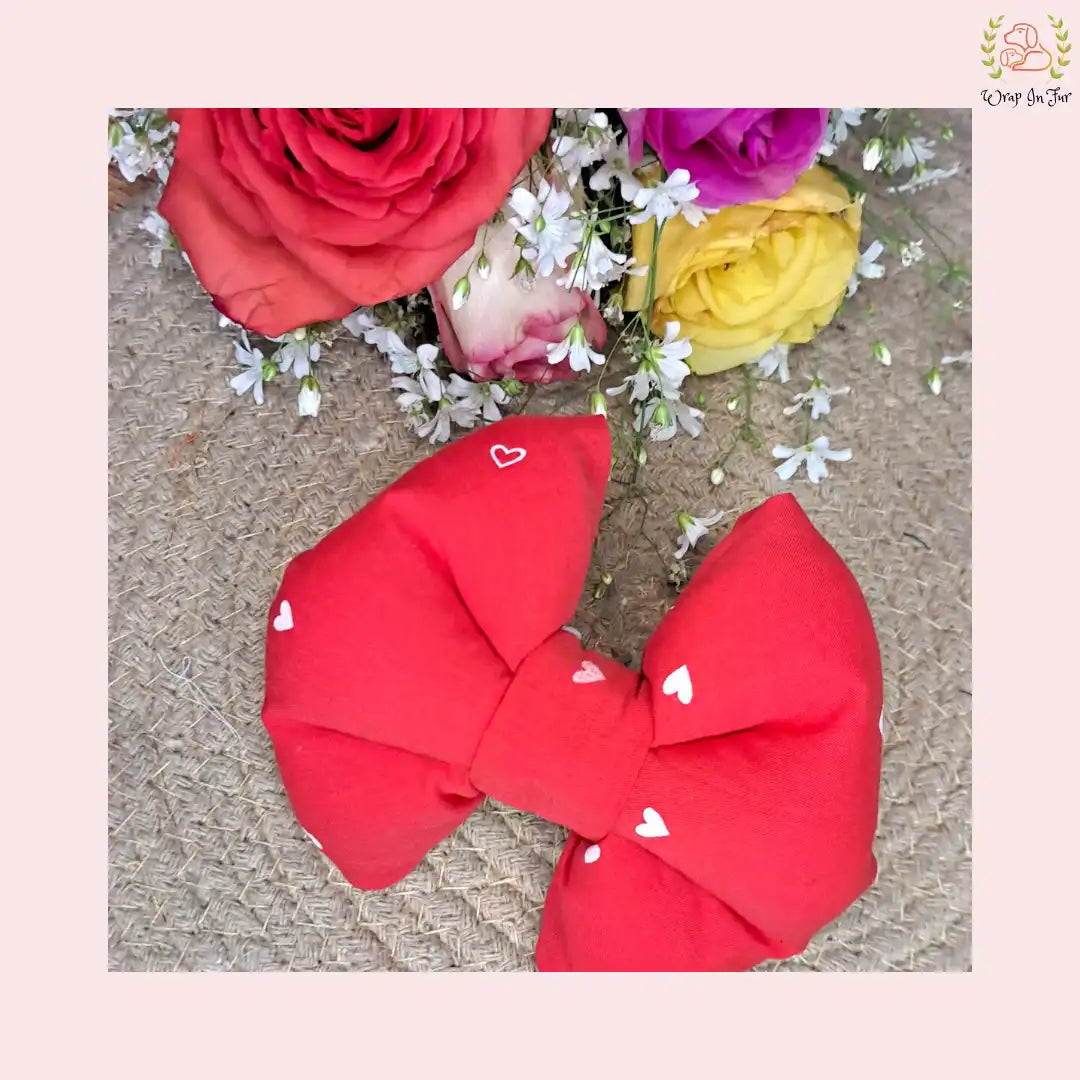 Heart Print Dog Bow - Festive Red & Black Holiday Dog Accessory