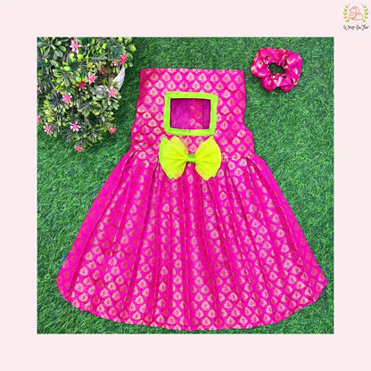 Hot Pink Brocade Dog Wedding Dress | Traditional Pattu Pavada Gown Wrapinfur Hot Pink Brocade Dog Wedding Dress | Traditional Pattu Pavada Gown Wrapinfur