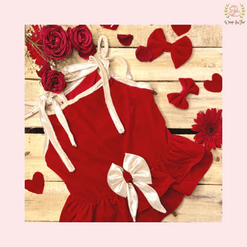 Luxury Red Velvet Dog Princess Dress - White Trim Wedding Party Frock