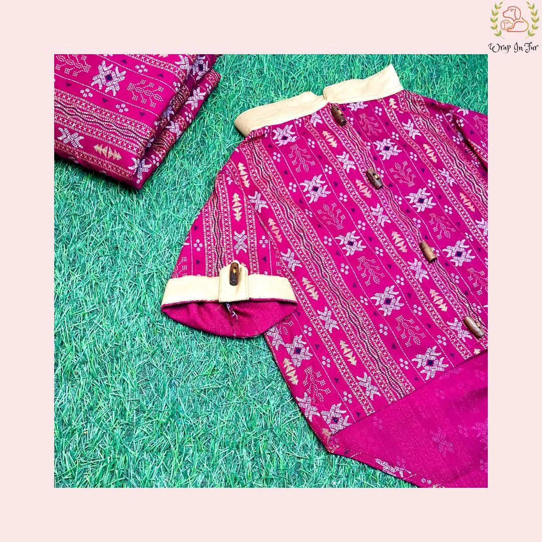 Maroon Ikat Dog Kurta - Premium Indian Traditional Dog Kurta Dress