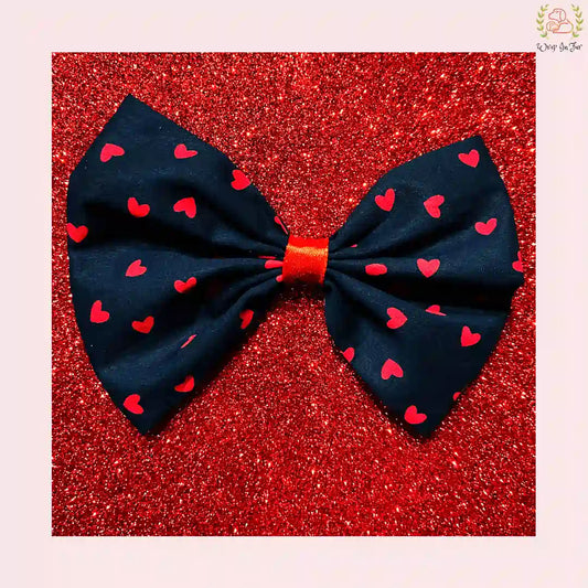 Midnight Heart Dog Bow - Navy & Red Festive Pet Hair Bow Accessory