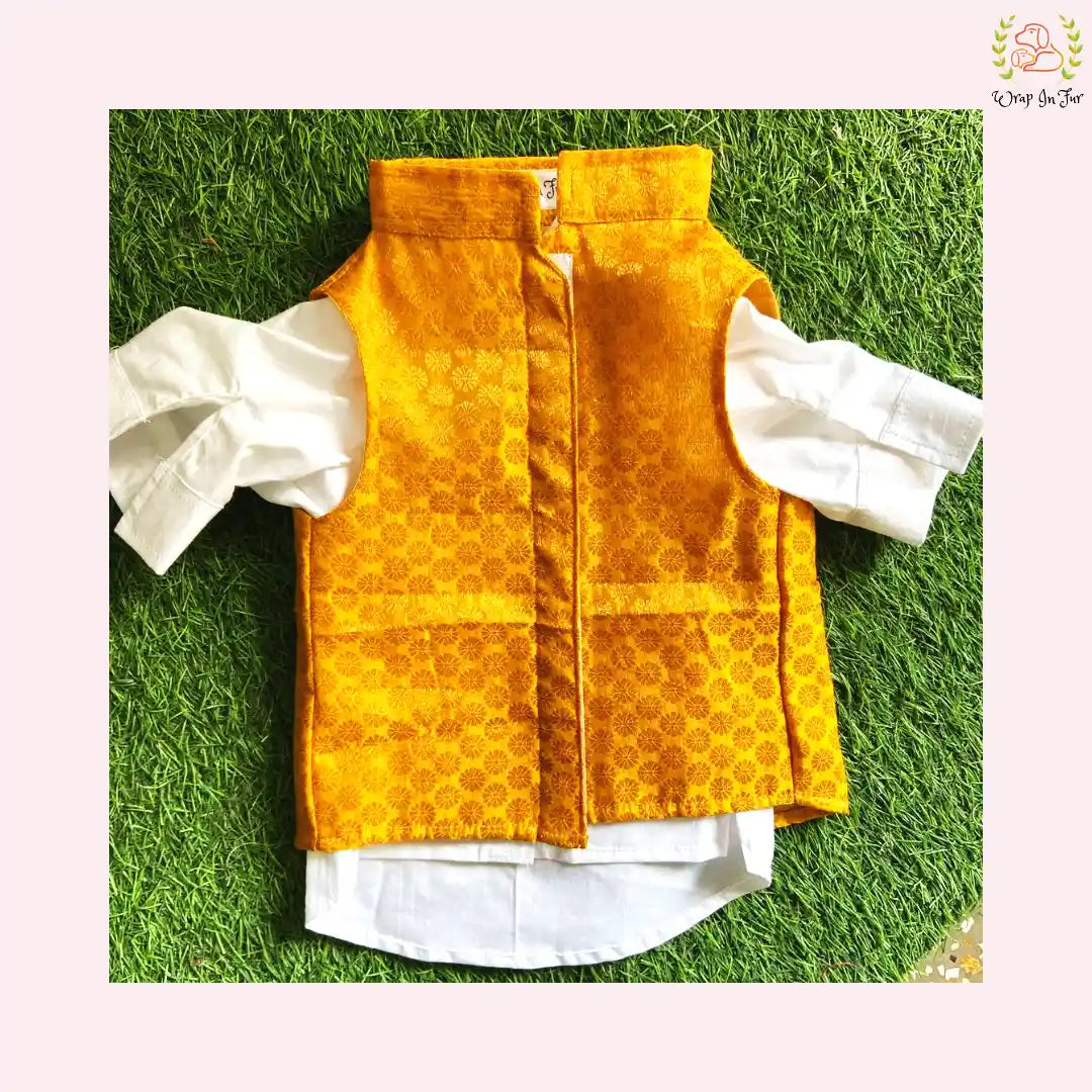 Mustard Yellow Jacket Dog Kurta Set - Premium Indian Dog Ethnic Wear
