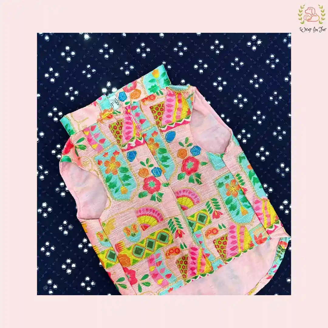 Pink Floral Jacket Dog Kurta Set - Vibrant Indian Dog Ethnic Wear