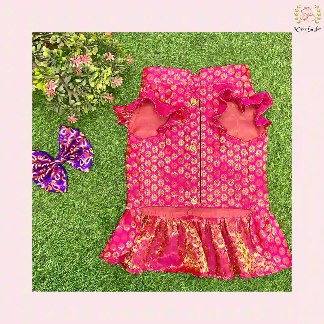 Pink Phuljari Dog Frock – Designer Dog Wedding Dress Outfit