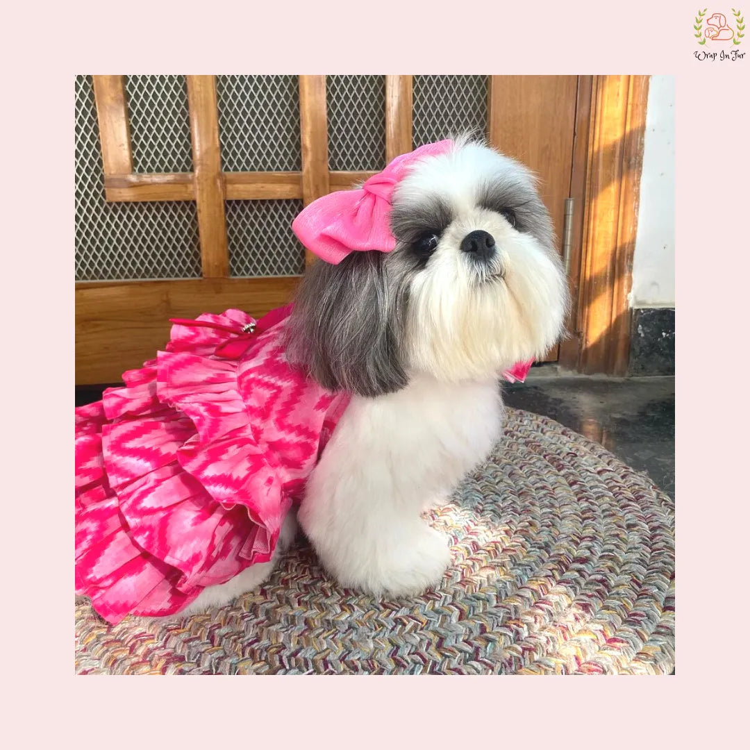 Pink Tiered Ruffle Dog Princess Dress - Festive Party Wear Frock