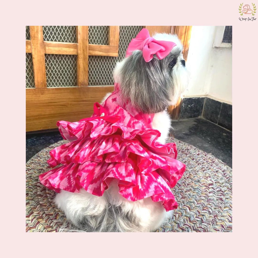Pink Tiered Ruffle Dog Princess Dress - Festive Party Wear Frock
