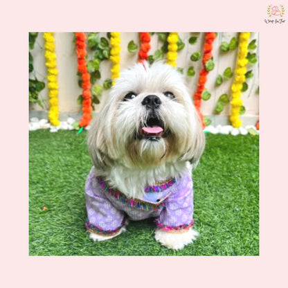 Purple & White Block Print Dog Angarkha Kurta - Indian Dog Ethnic Wear
