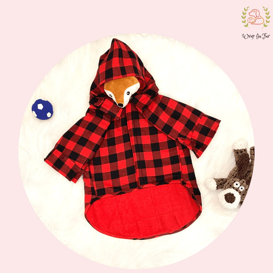 Red & Black Checkered Dog Hoodie – Warm, Stylish & Cozy