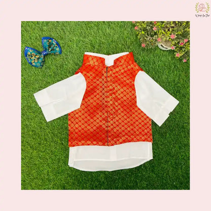 Red & Gold Brocade Dog Kurta Jacket Set - Premium Dog Ethnic Wear