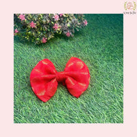 Red Golden Festive Bow - Luxury Brocade Dog Hair Bow Accessory