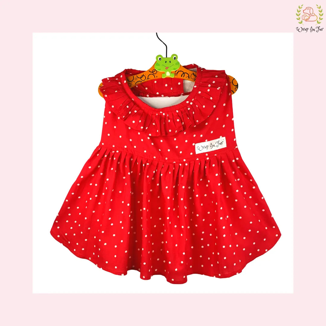 Red Polka Dot Dog Princess Dress - Casual Ruffle Sun Frock