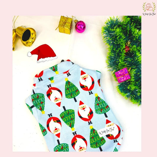 Santa & Tree Christmas T-Shirt - Festive Holiday Wear for Dogs