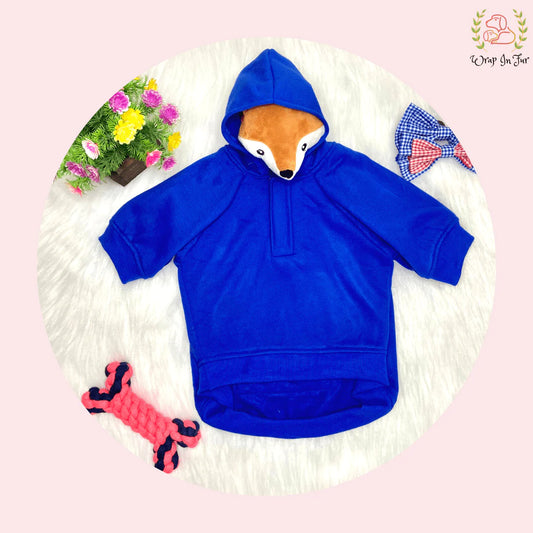 Solid Blue Winter Dog Hoodie – Warm & Stylish Fit