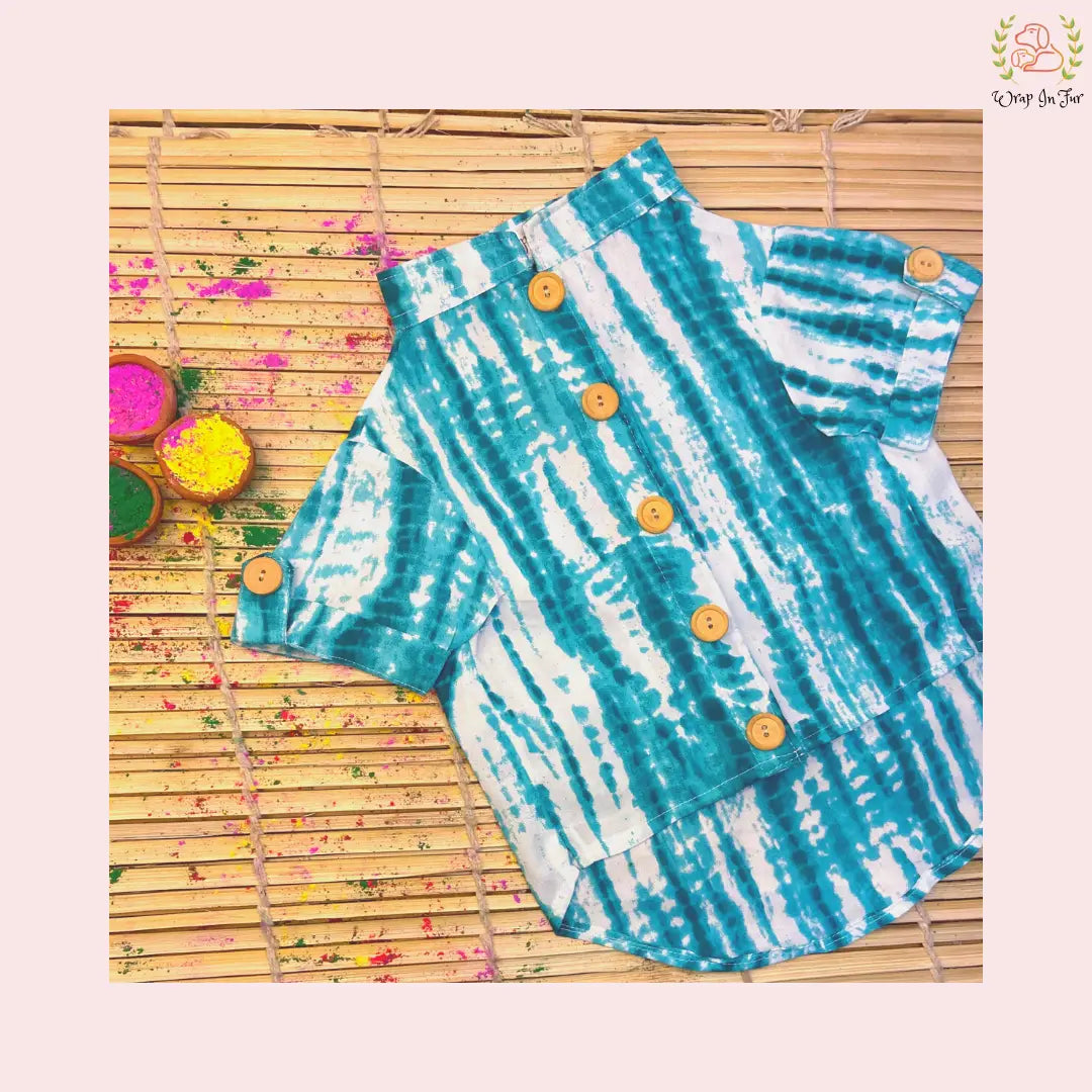 Turquoise Tie Dye Dog Kurta - Modern Indian Pet Ethnic Wear