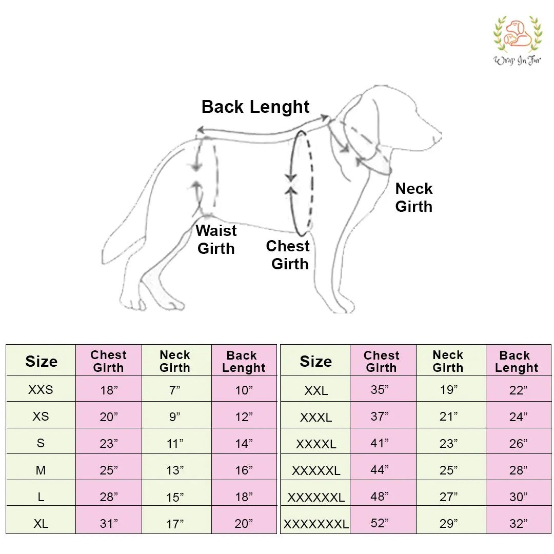 dog raincoat size chart